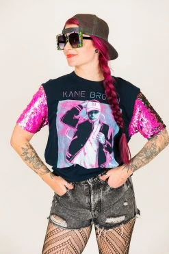 Fringe Co Party Tees Kane Brown Pink And Black Sequin Sleeve Party Tee