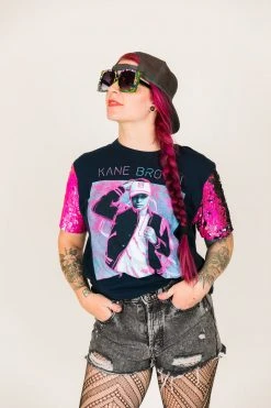Fringe Co Party Tees Kane Brown Pink And Black Sequin Sleeve Party Tee