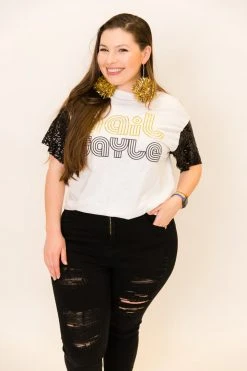 Fringe Co Party Tees Hail Gayle Black Sequin Sleeve Party Tee