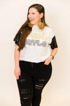 Fringe Co Party Tees Hail Gayle Black Sequin Sleeve Party Tee