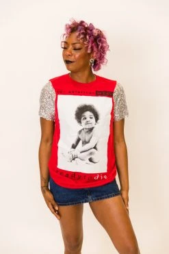 Fringe Co Biggie Silver Sequin Sleeve Party Tee Party Tees