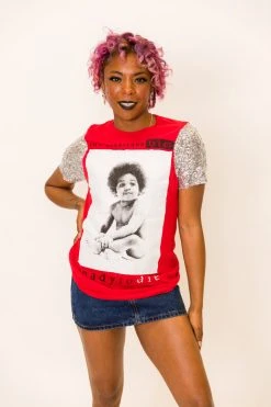 Fringe Co Biggie Silver Sequin Sleeve Party Tee Party Tees