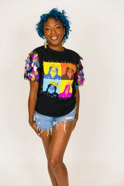 Fringe Co Biggie Rainbow Paillette Sequin Sleeve Party Tee Party Tees