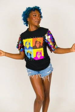 Fringe Co Biggie Rainbow Paillette Sequin Sleeve Party Tee Party Tees