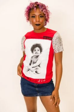 Fringe Co Biggie Silver Sequin Sleeve Party Tee Party Tees