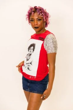 Fringe Co Biggie Silver Sequin Sleeve Party Tee Party Tees