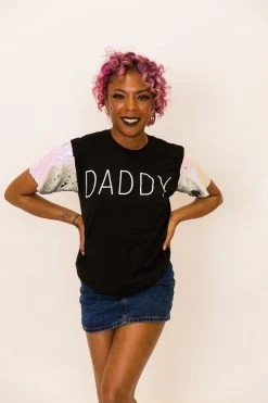 Fringe Co Daddy White And Black Sequin Sleeve Party Tee