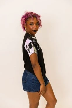 Fringe Co Daddy White And Black Sequin Sleeve Party Tee