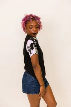 Fringe Co Daddy White And Black Sequin Sleeve Party Tee