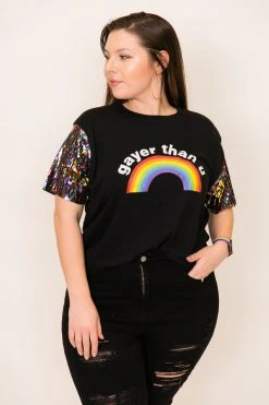 Fringe Co Gayer Than U Rainbow Sequin Sleeve Party Tee Party Tees