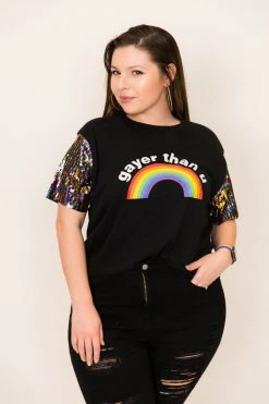 Fringe Co Gayer Than U Rainbow Sequin Sleeve Party Tee Party Tees
