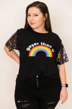 Fringe Co Gayer Than U Rainbow Sequin Sleeve Party Tee Party Tees