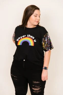 Fringe Co Gayer Than U Rainbow Sequin Sleeve Party Tee Party Tees