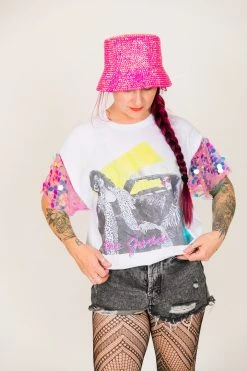 Fringe Co The Judds Pink Paillette Sequin Sleeve Party Tee Party Tees
