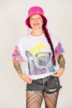 Fringe Co The Judds Pink Paillette Sequin Sleeve Party Tee Party Tees