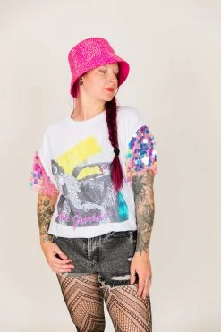 Fringe Co The Judds Pink Paillette Sequin Sleeve Party Tee Party Tees