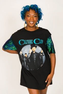 Fringe Co Party Tees Culture Club Green Iridescent Sequin Sleeve Party Tee