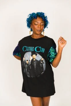 Fringe Co Party Tees Culture Club Green Iridescent Sequin Sleeve Party Tee