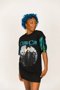 Fringe Co Party Tees Culture Club Green Iridescent Sequin Sleeve Party Tee