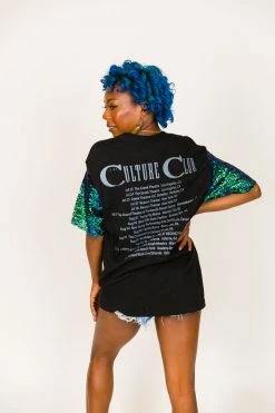 Fringe Co Party Tees Culture Club Green Iridescent Sequin Sleeve Party Tee