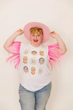 Fringe Co Dolly Dalí Dalai Pink Feather Sleeve Party Tee Party Tees