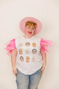 Fringe Co Dolly Dalí Dalai Pink Feather Sleeve Party Tee Party Tees