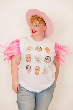 Fringe Co Dolly Dalí Dalai Pink Feather Sleeve Party Tee Party Tees