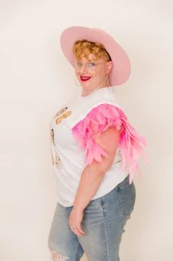Fringe Co Dolly Dalí Dalai Pink Feather Sleeve Party Tee Party Tees