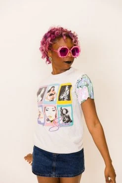 Fringe Co Party Tees Selena Blue Iridescent Sequin Sleeve Party Tee