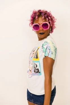 Fringe Co Party Tees Selena Blue Iridescent Sequin Sleeve Party Tee