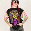 Fringe Co Biggie Neon Pink And Green Sequin Sleeve Party Tee Party Tees