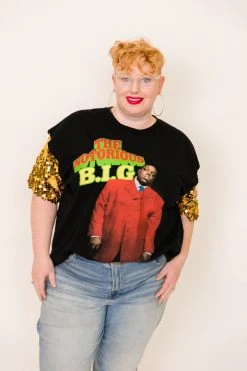 Fringe Co Party Tees Notorious BIG Gold Sequin Sleeve Party Tee