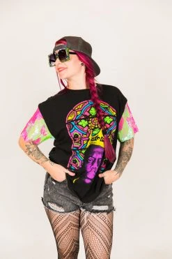 Fringe Co Biggie Neon Pink And Green Sequin Sleeve Party Tee Party Tees