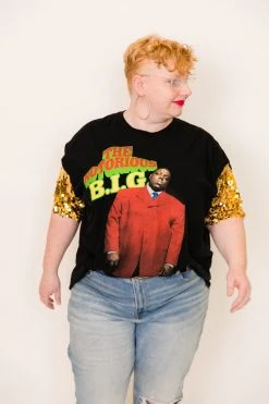 Fringe Co Party Tees Notorious BIG Gold Sequin Sleeve Party Tee