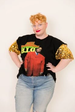 Fringe Co Party Tees Notorious BIG Gold Sequin Sleeve Party Tee