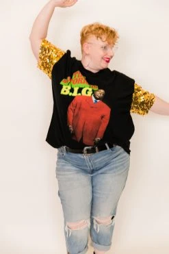 Fringe Co Party Tees Notorious BIG Gold Sequin Sleeve Party Tee