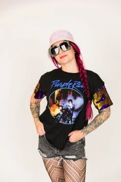 Fringe Co Prince Purple And Gold Sequin Sleeve Party Tee Party Tees