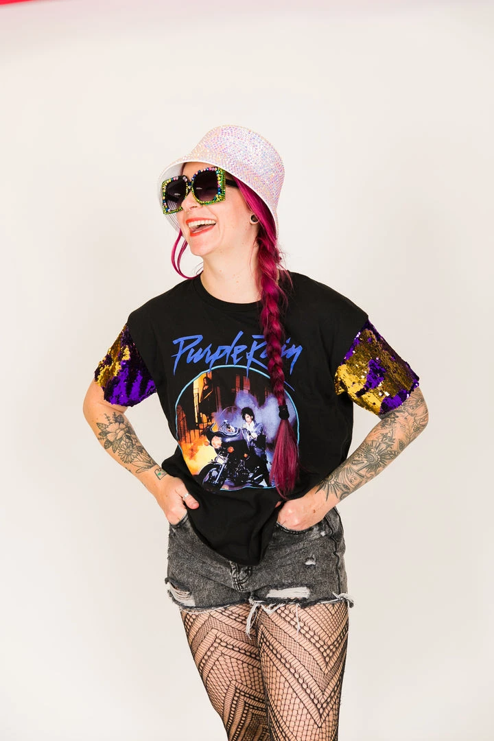 Fringe Co Prince Purple And Gold Sequin Sleeve Party Tee Party Tees 3 Fringe Co Prince Purple And Gold Sequin Sleeve Party Tee Party Tees