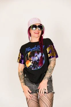 Fringe Co Prince Purple And Gold Sequin Sleeve Party Tee Party Tees 8 Fringe Co Prince Purple And Gold Sequin Sleeve Party Tee Party Tees