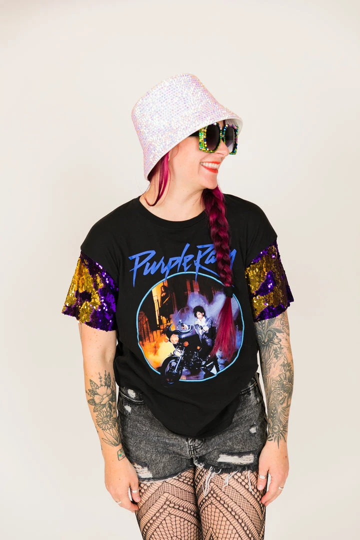 Fringe Co Prince Purple And Gold Sequin Sleeve Party Tee Party Tees 5 Fringe Co Prince Purple And Gold Sequin Sleeve Party Tee Party Tees