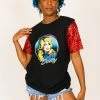 Fringe Co Dolly Parton Red Sequin Sleeve Party Tee
