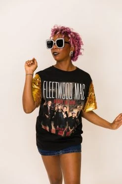 Fringe Co Fleetwood Mac Gold Sequin Sleeve Party Tee