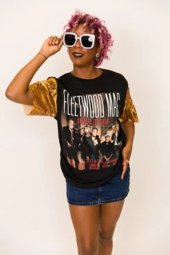 Fringe Co Fleetwood Mac Gold Sequin Sleeve Party Tee