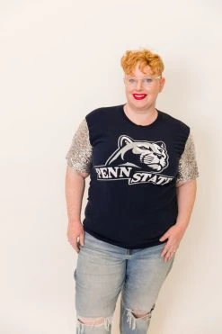 Fringe Co Penn State Silver Sequin Sleeve Party Tee Party Tees