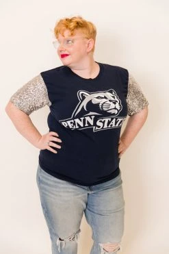 Fringe Co Penn State Silver Sequin Sleeve Party Tee Party Tees