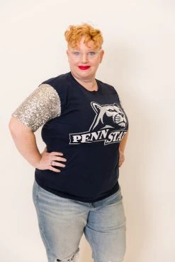 Fringe Co Penn State Silver Sequin Sleeve Party Tee Party Tees