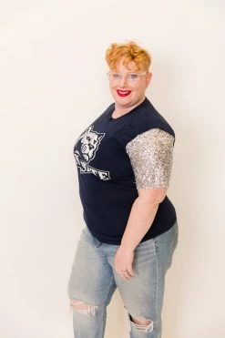 Fringe Co Penn State Silver Sequin Sleeve Party Tee Party Tees