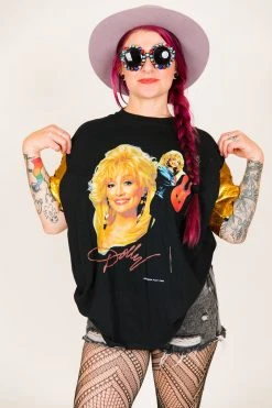 Fringe Co Party Tees Dolly Parton Gold Sequin Sleeve Party Tee