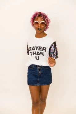 Fringe Co Party Tees Gayer Than U Rainbow Sequin Sleeve Party Tee