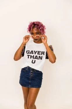 Fringe Co Party Tees Gayer Than U Rainbow Sequin Sleeve Party Tee